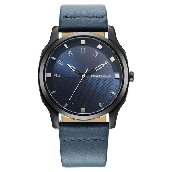 Fastrack Stunners Quartz Analog Blue Dial Leather Strap Watch for Guys - 3255NL03 - KRISHNA WATCH COMPANY