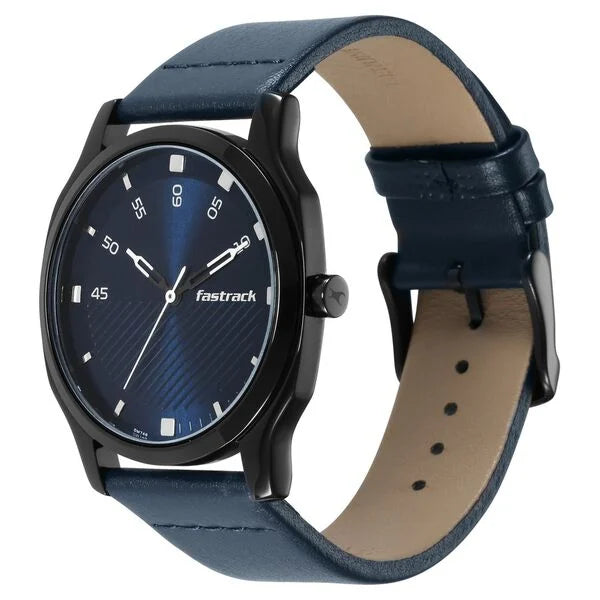 Fastrack Stunners Quartz Analog Blue Dial Leather Strap Watch for Guys - 3255NL03 - KRISHNA WATCH COMPANY