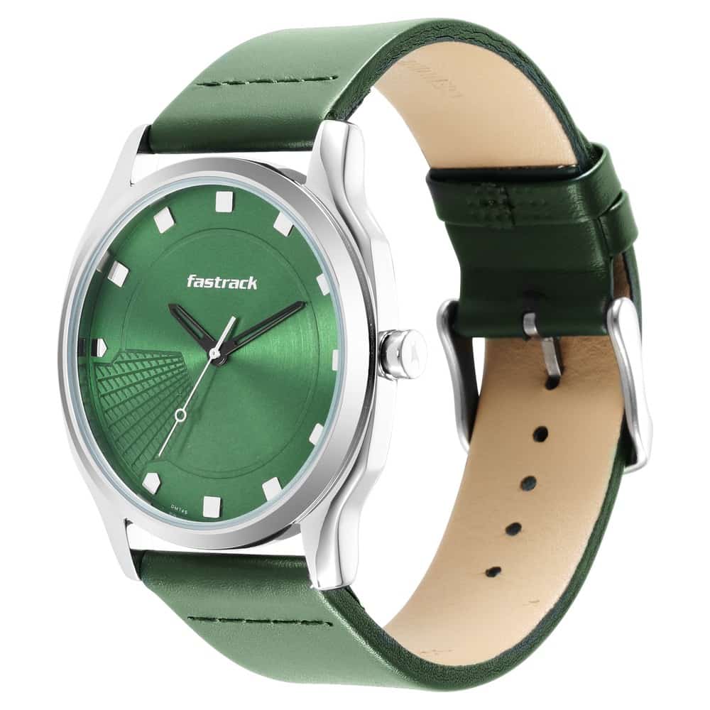 STUNNERS GREEN DIAL LEATHER STRAP WATCH 3255SL02 - KRISHNA WATCH COMPANY