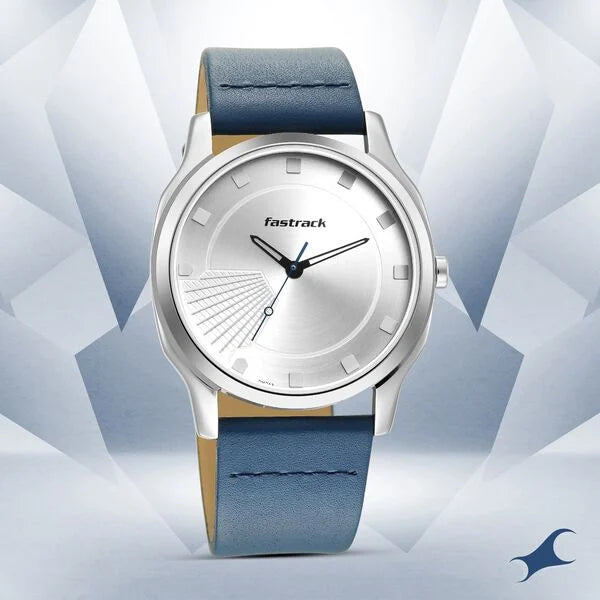 Fastrack Stunners Quartz Analog Silver Dial Leather Strap Watch for Guys - NT3255SL03 - KRISHNA WATCH COMPANY
