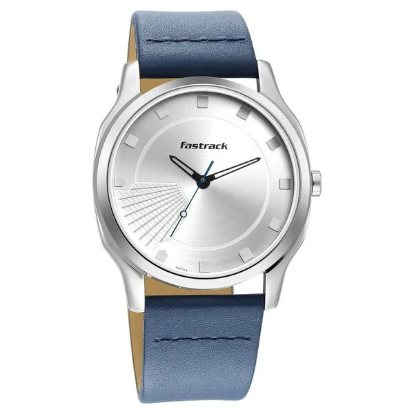 Fastrack Stunners Quartz Analog Silver Dial Leather Strap Watch for Guys - NT3255SL03 - KRISHNA WATCH COMPANY