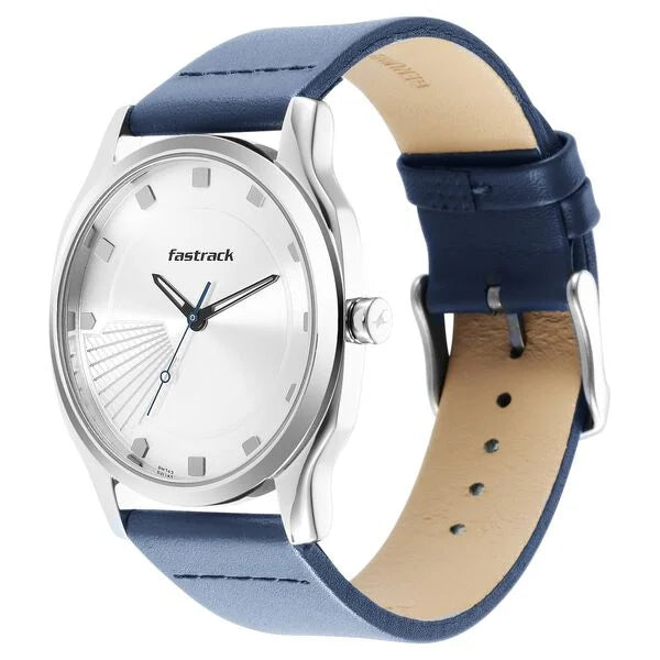 Fastrack Stunners Quartz Analog Silver Dial Leather Strap Watch for Guys - NT3255SL03 - KRISHNA WATCH COMPANY