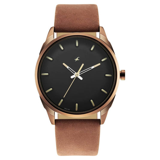 AFTER DARK BLACK DIAL LEATHER STRAP WATCH FOR GUYS 3273QL01