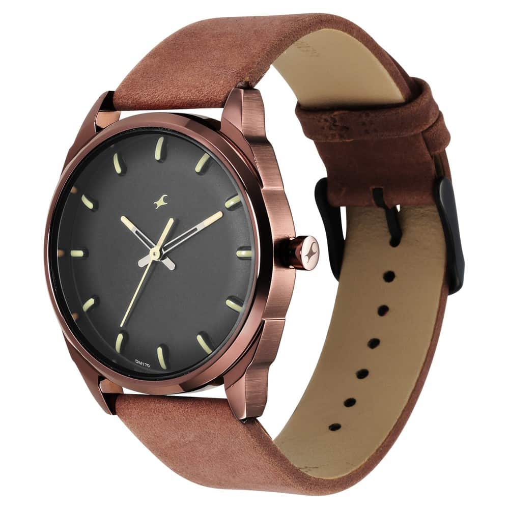 Fastrack AFTER DARK BLACK DIAL LEATHER STRAP WATCH FOR GUYS - 3273QL01 - KRISHNA WATCH COMPANY
