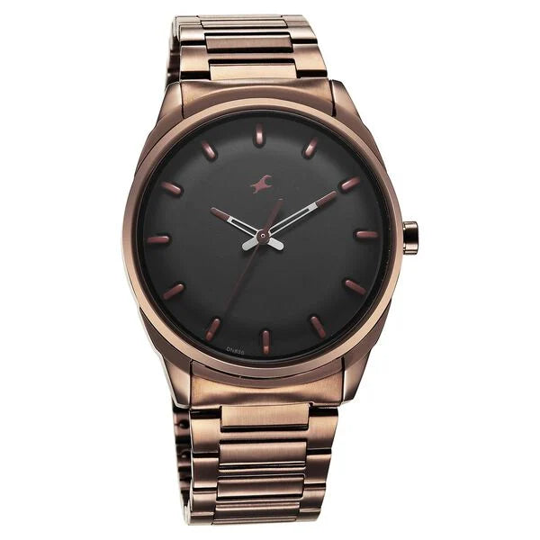 Fastrack Quartz Analog Black Dial Brown Watch for Guys - 3273QM01 - KRISHNA WATCH COMPANY