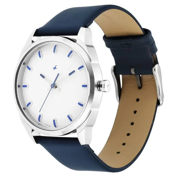 Fastrack After Dark White Dial Leather Strap Watch for Guys - 3273SL01 - KRISHNA WATCH COMPANY