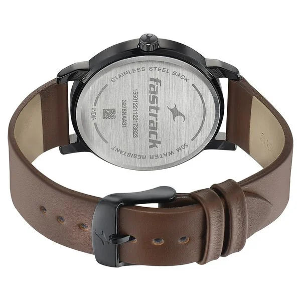 Fastrack Style Up Silver Dial Leather Strap Watch for Guys - 3278NL01 - KRISHNA WATCH COMPANY
