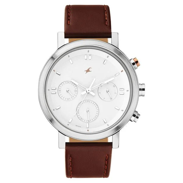 Fastrack Tick Tock Quartz Analog White dial Leather Strap Watch for Guys - NU3287KL02