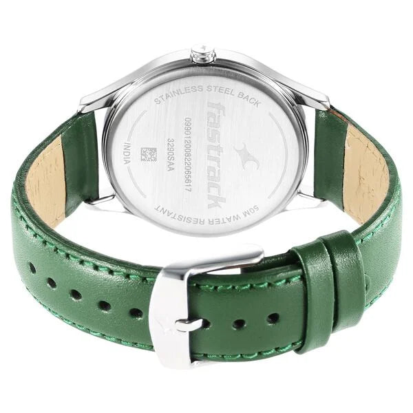 Fastrack Stunners Green Dial Leather Strap Watch for Guys 3290sl02 - KRISHNA WATCH COMPANY