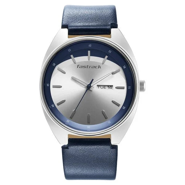 Fastrack Snob X Silver Dial Leather Strap Watch for Guys 3292SL01 - KRISHNA WATCH COMPANY