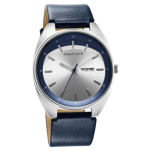 Fastrack Snob X Silver Dial Leather Strap Watch for Guys 3292SL01 - KRISHNA WATCH COMPANY