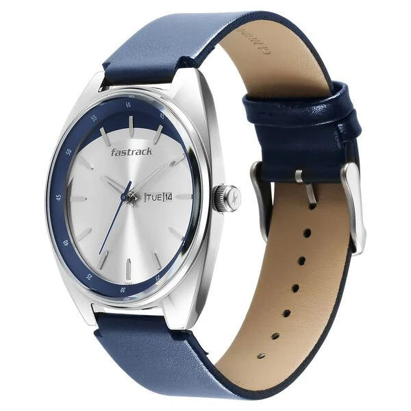 Fastrack Snob X Silver Dial Leather Strap Watch for Guys 3292SL01 - KRISHNA WATCH COMPANY