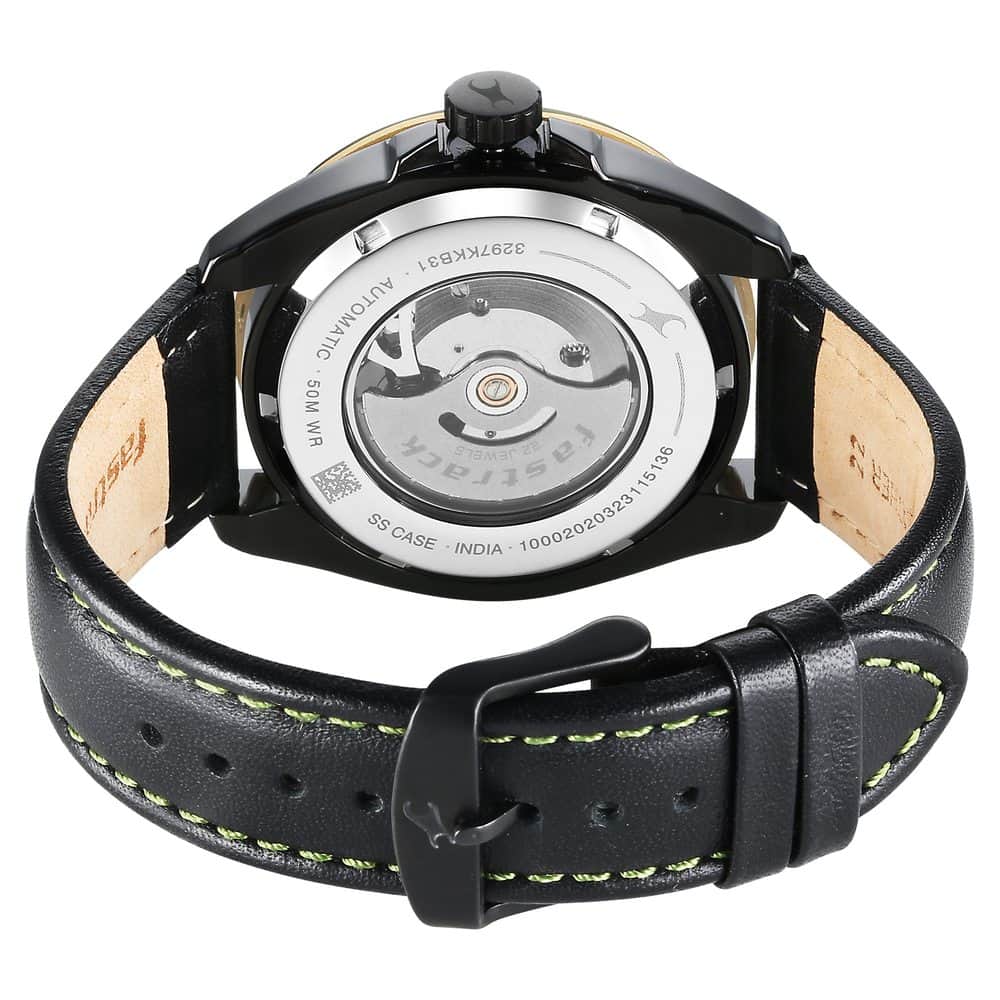FASTRACK AUTOMATICS BLACK DIAL LEATHER STRAP WATCH FOR GUYS 3297KL01 - KRISHNA WATCH COMPANY