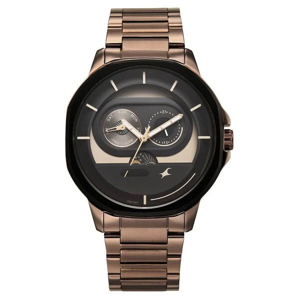 Fastrack Street Opulence Quartz Sun Moon Multifunction Watch For Guys 3303KM06 - KRISHNA WATCH COMPANY