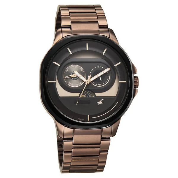 Fastrack Street Opulence Quartz Sun Moon Multifunction Watch For Guys 3303KM06 - KRISHNA WATCH COMPANY