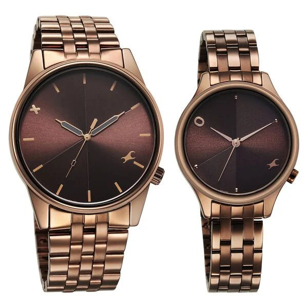 Fastrack Mixmatched Quartz Analog Brown Dial With Brown Metal Strap Watch For Couple 33056296qm02p - KRISHNA WATCH COMPANY