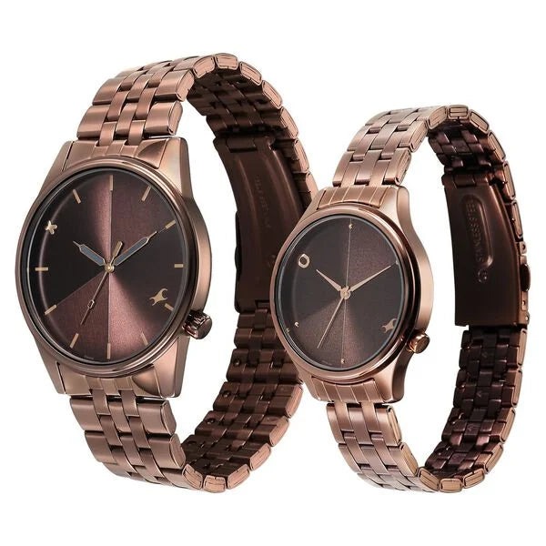 Fastrack Mixmatched Quartz Analog Brown Dial With Brown Metal Strap Watch For Couple 33056296qm02p - KRISHNA WATCH COMPANY