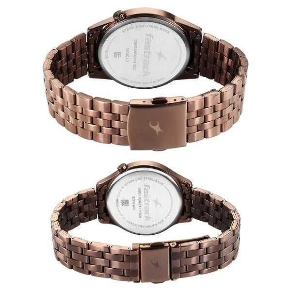 Fastrack Mixmatched Quartz Analog Brown Dial With Brown Metal Strap Watch For Couple 33056296qm02p - KRISHNA WATCH COMPANY