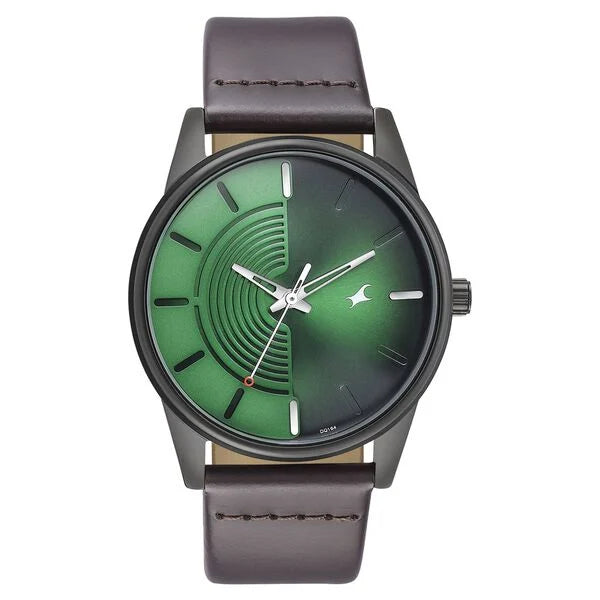 Fastrack Stunners Quartz Analog Green Dial Leather Strap Watch for Guys - 3305NL01 - KRISHNA WATCH COMPANY