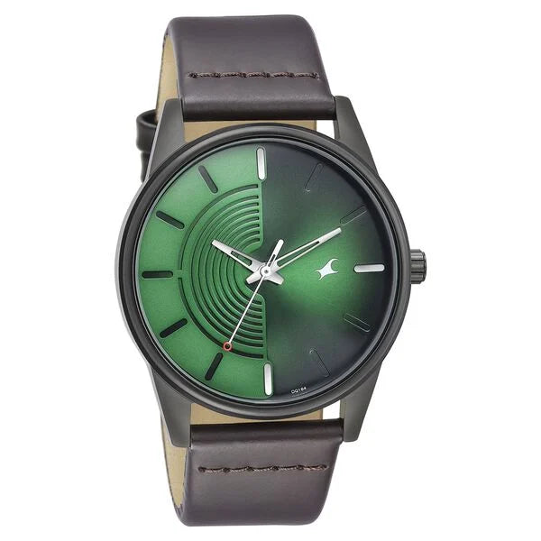 Fastrack Stunners Quartz Analog Green Dial Leather Strap Watch for Guys - 3305NL01 - KRISHNA WATCH COMPANY