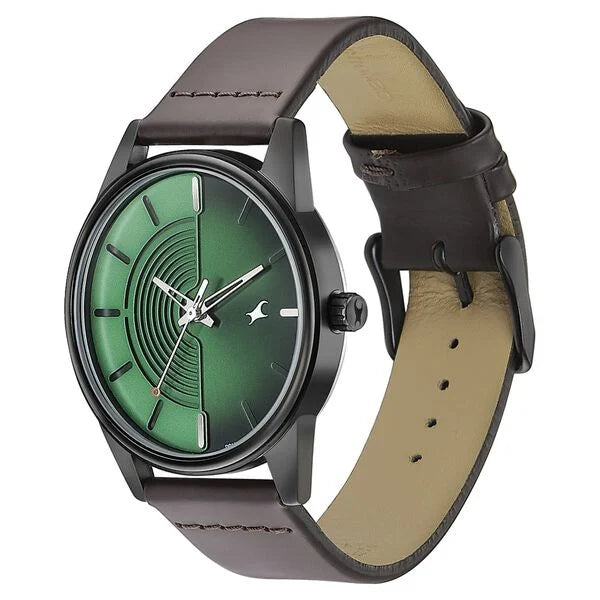 Fastrack Stunners Quartz Analog Green Dial Leather Strap Watch for Guys - 3305NL01 - KRISHNA WATCH COMPANY