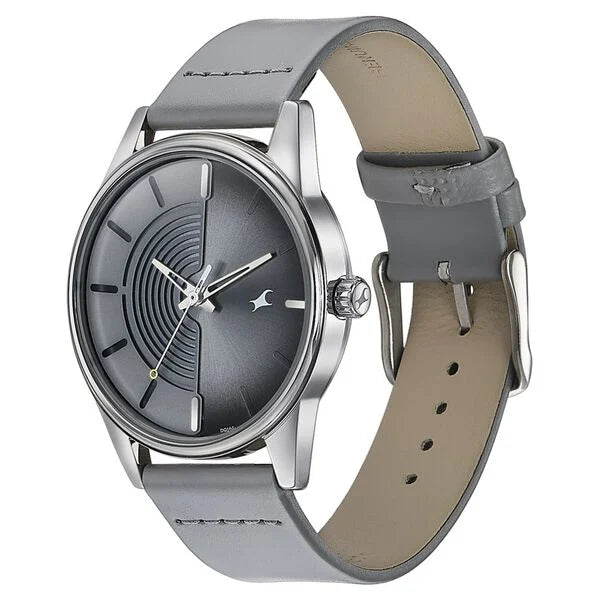 Fastrack Stunners Quartz Analog Grey Dial Leather Strap Watch for Guys - 3305SL02 - KRISHNA WATCH COMPANY