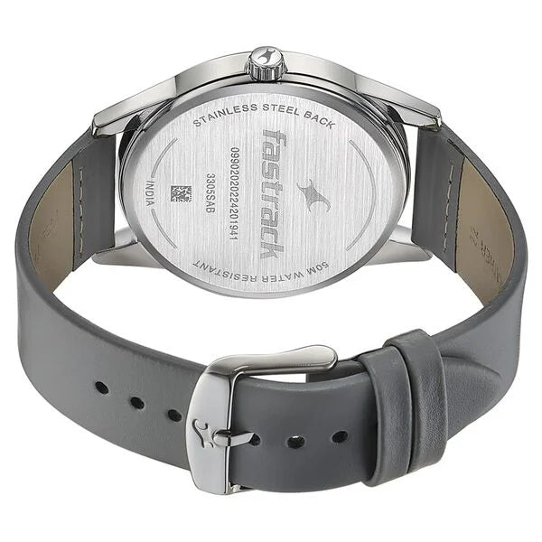 Fastrack Stunners Quartz Analog Grey Dial Leather Strap Watch for Guys - 3305SL02 - KRISHNA WATCH COMPANY