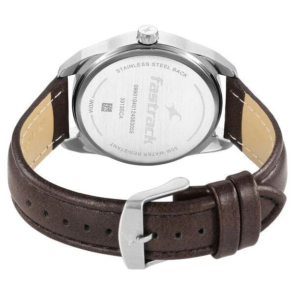 Fastrack Fleek Quartz Analog with Day and Date Blue Dial Leather Strap Watch For Guys - 3313SL01 - KRISHNA WATCH COMPANY