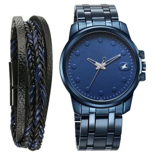 Fastrack Pulse Quartz Analog Blue Round Dial Blue Stainless Steel Strap Watch For Guys 3314qm01f