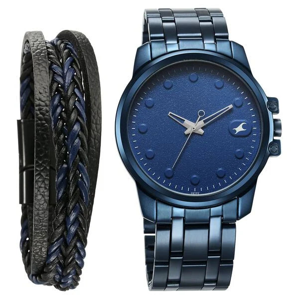 Fastrack Pulse Quartz Analog Blue Round Dial Blue Stainless Steel Strap Watch For Guys 3314qm01f