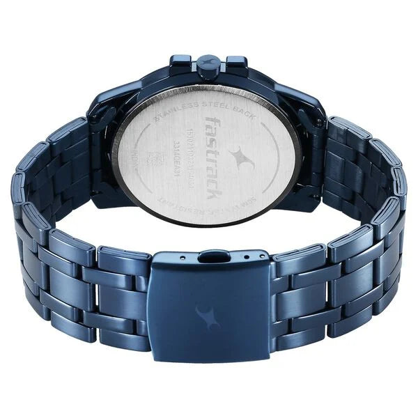 Fastrack Pulse Quartz Analog Blue Round Dial Blue Stainless Steel Strap Watch For Guys 3314qm01f