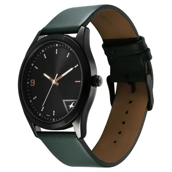 Fastrack Stunners Quartz Analog Black Dial Green Leather Strap Watch For Guys 3317nl01 - KRISHNA WATCH COMPANY