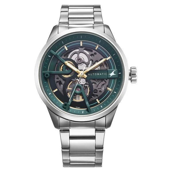 Fastrack Automatics Green Dial Silver Automatic Watch For Guys - 3318SM01 - KRISHNA WATCH COMPANY