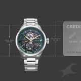 Fastrack Automatics Green Dial Silver Metal Strap Automatic Watch For Guys 3318sm01