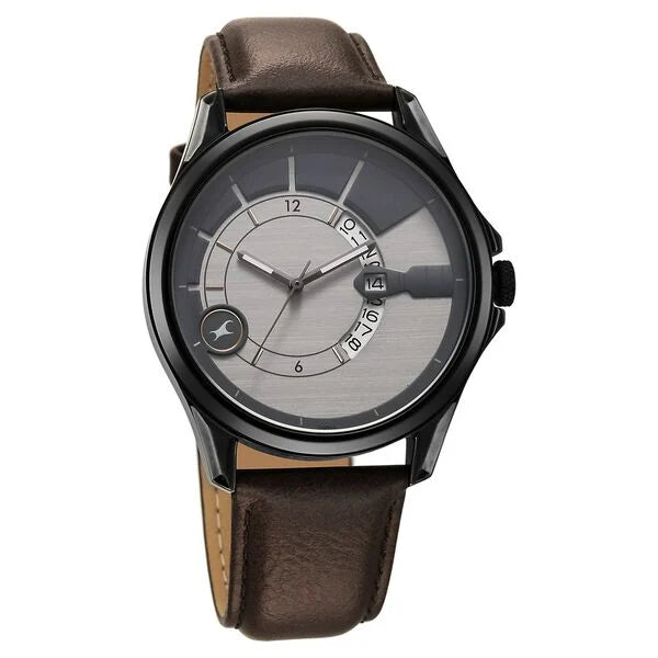 Fastrack Groove Quartz Analog with Date Two Toned Dial Brown Leather Strap Watch For Guys 3323ql01 - KRISHNA WATCH COMPANY