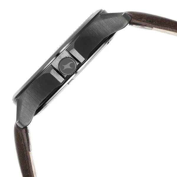 Fastrack Groove Quartz Analog with Date Two Toned Dial Brown Leather Strap Watch For Guys 3323ql01 - KRISHNA WATCH COMPANY