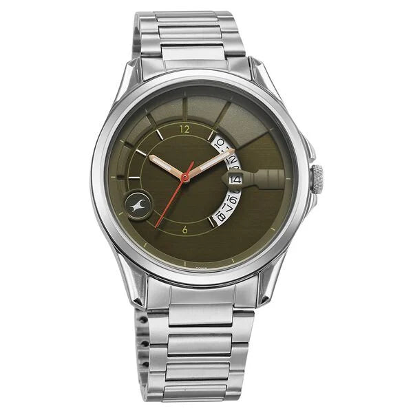 Fastrack Groove Quartz Analog with Date Green Dial Silver Watch For Guys - 3323SM01 - KRISHNA WATCH COMPANY