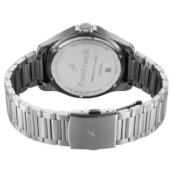 Fastrack Groove Quartz Analog with Date Green Dial Silver Stainless Steel Strap Watch For Guys 3323sm01