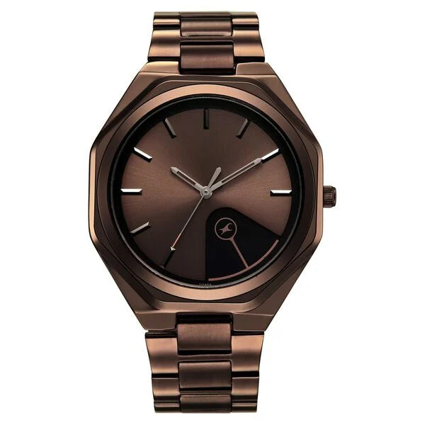 Fastrack 9 to Fine Analog with Brown Dial Metal Strap Watch for Guys 3353QM01