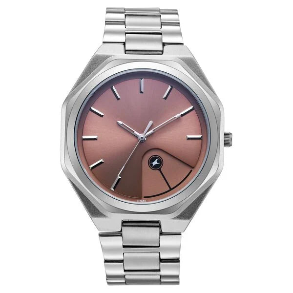 Fastrack 9 to Fine Analog with Salmon Pink Dial Metal Strap Watch for Guys 3353SM02