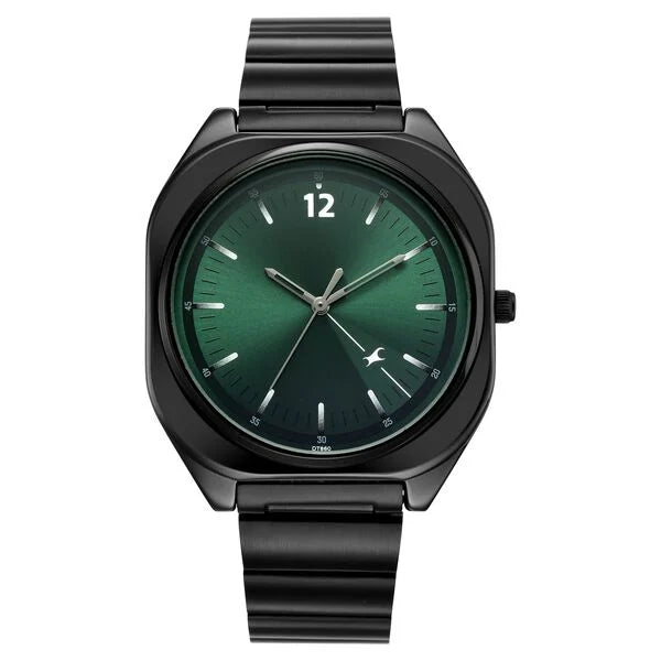 Fastrack 9 to Fine Analog with Green Dial Metal Strap Watch for Guys 3354NM02