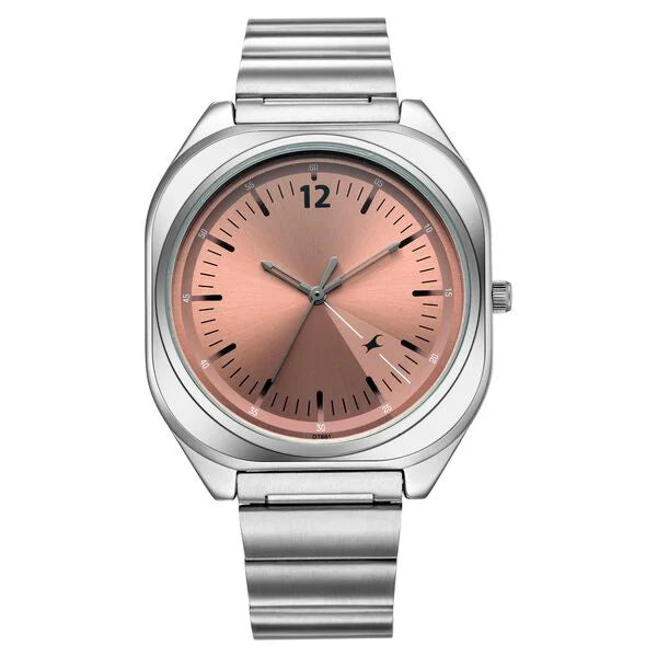 Fastrack 9 to Fine Analog withSalmon Pink Metal Strap Watch for Guys 3354SM01
