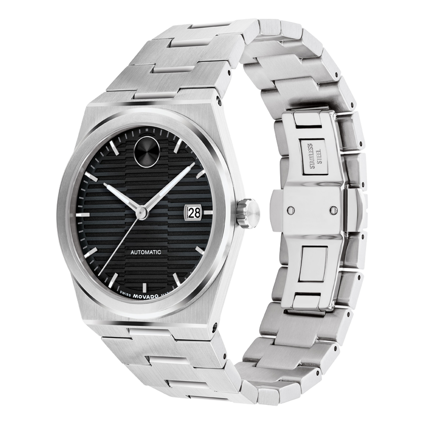 Movado Men's Bold Quest Auto Black Dial With Date Stainless Steel Bracelet Watch 3600941