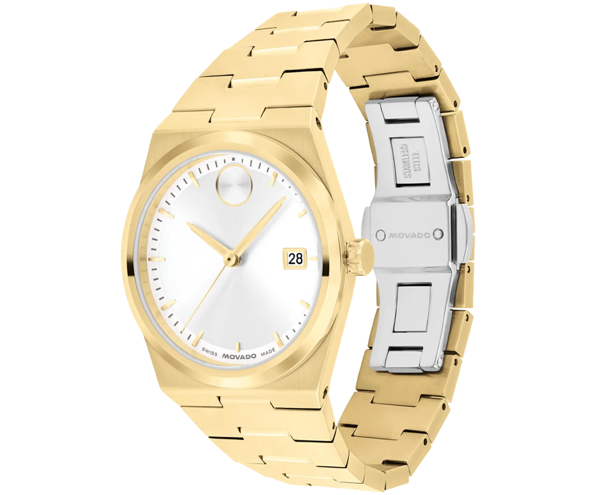 Movado Ladies' BOLD Quest Yellow IP White Dial 35mm Watch 3601187 - KRISHNA WATCH COMPANY