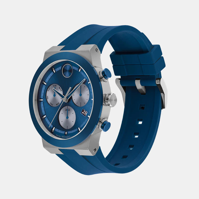 Movado Bold Men Quartz Blue Dial Chronograph Silicone Watch 3601197 - KRISHNA WATCH COMPANY