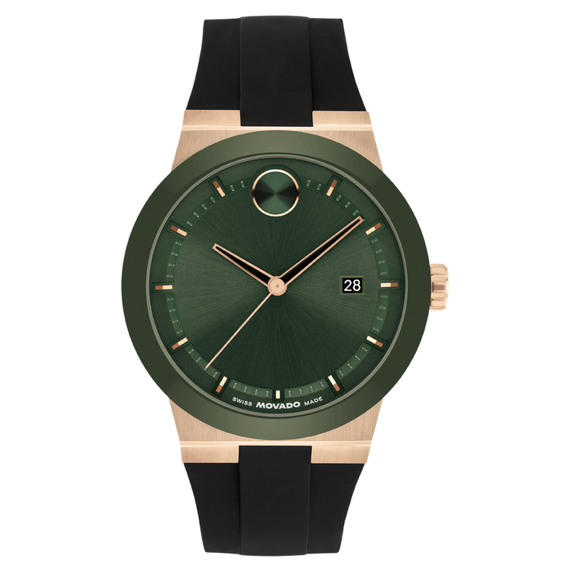 Movado Bold Men Quartz Green Dial Analog Silicone Watch 3601296