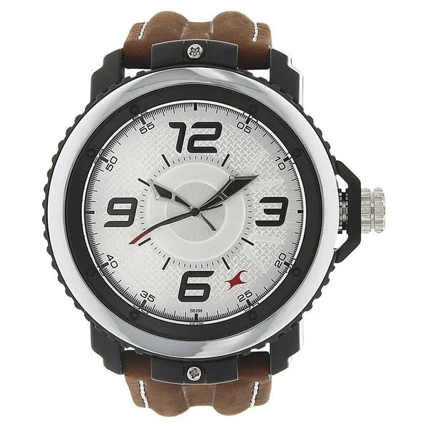 Fastrack Quartz Analog Silver Dial Leather Strap Watch for Guys 38017pl02 - KRISHNA WATCH COMPANY