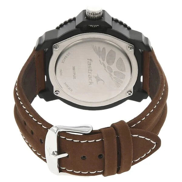 Fastrack Quartz Analog Silver Dial Leather Strap Watch for Guys NR38017PL02 - KRISHNA WATCH COMPANY