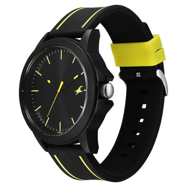Fastrack Tees Urbanique Quartz Analog Black Dial Silicon Strap Watch For Guys 38024pp83w - KRISHNA WATCH COMPANY