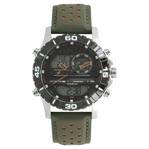 Fastrack Quartz Analog Digital Orange Dial Leather Strap Watch for Guys ns38035sl03 / 38035sl03 - KRISHNA WATCH COMPANY